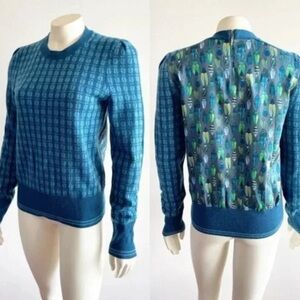 Tory Burch Blue/Green Scarab Patterned Sweater